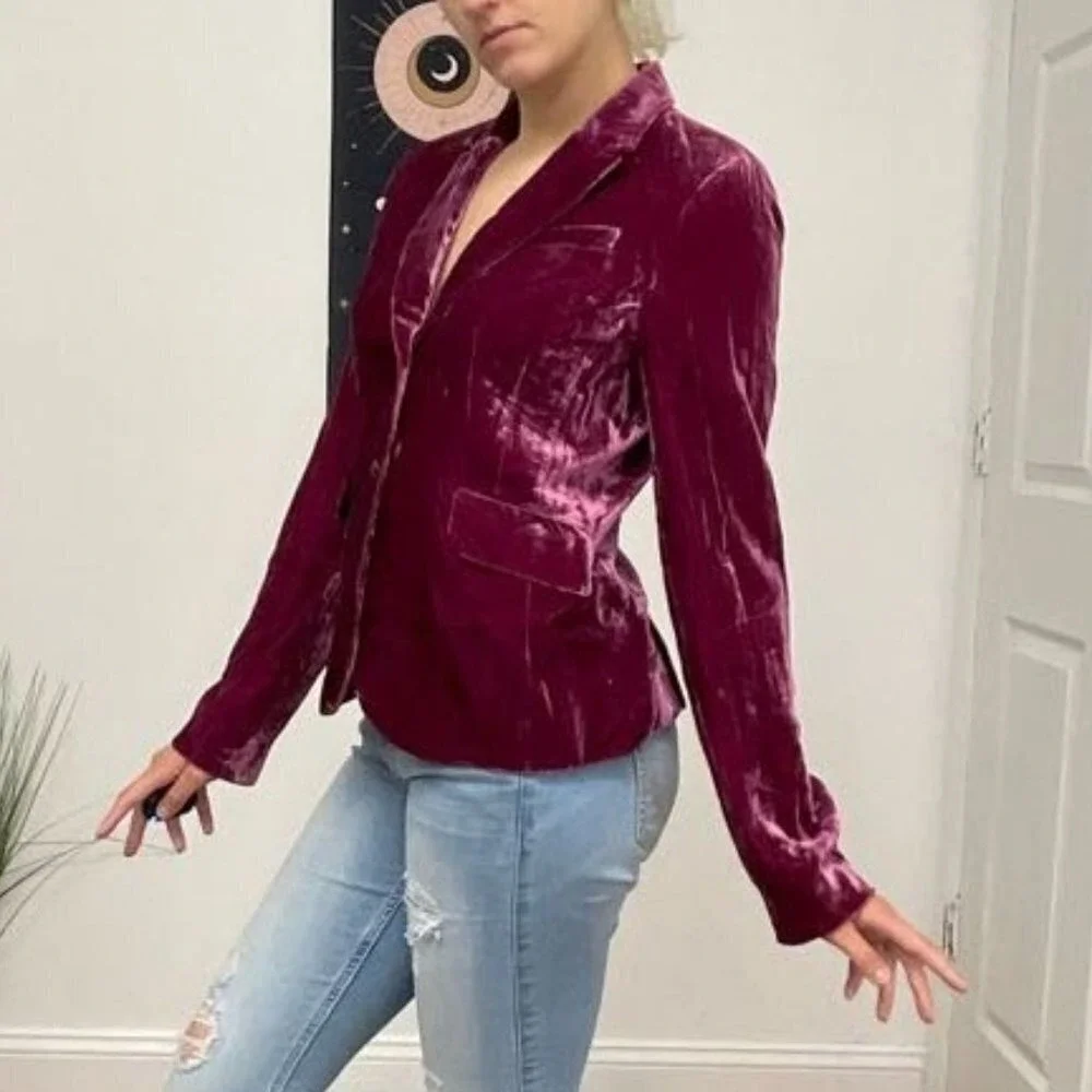 Philippe Adec Button-Up Velvet Blazer Jacket Long Sleeve Size 8 Purple